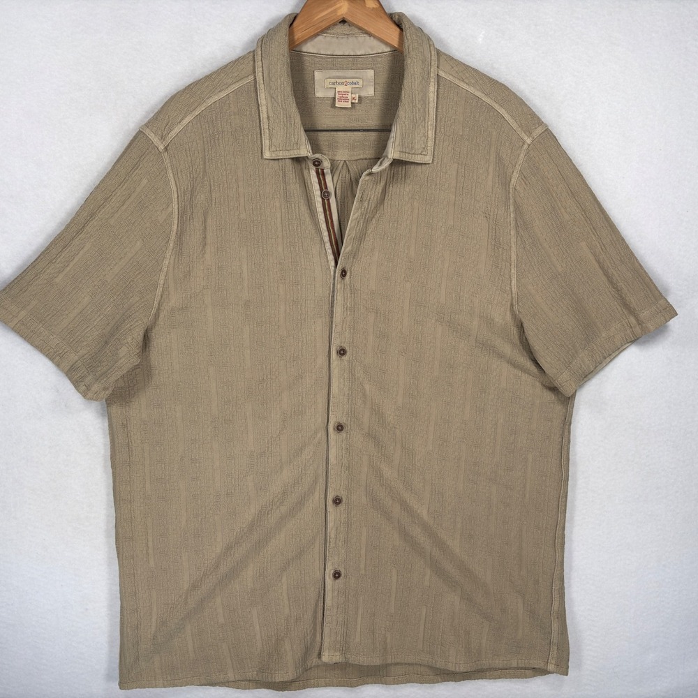 Carbon 2 Cobalt Mens XL Tan Textured Cotton Short Sleeve Button Down Shirt